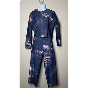 Sharon Endick Kate Size 6 Blue American Flag USA Vintage Capri Pants Jacket